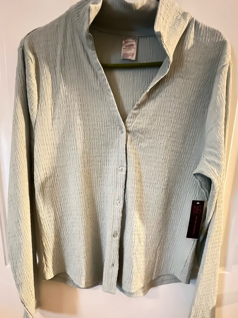 No Boundaries Light Sage Crinkle Button-Down Shirt